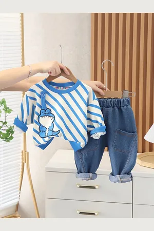 Googo Gaaga Boys Striped Round Neck Long Sleeves Pure Cotton Sweatshirt With Trouser
