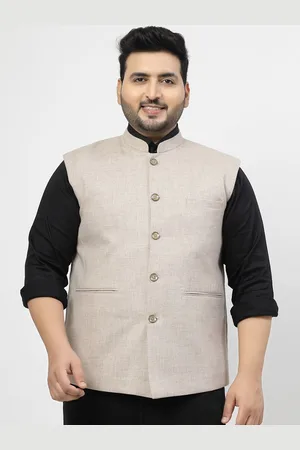 Pluss Mandarin Collar Woven Nehru Jacket