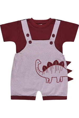 Wish Karo Boys Embroidered Striped Cotton Dungaree With T-Shirt