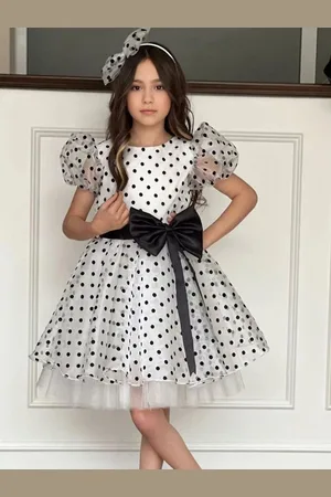 Miss & Chief Girls Polka Dot Print Net Fit and Flare Dress