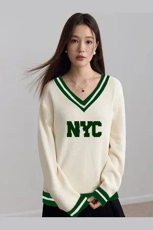 clafoutis Women Varsity Mandarin Collar Extended Sleeves Raw Edge T-shirt