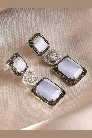 Adwitiya Collection Rhodium-Plated Crystal Stone Studded Drop Earrings