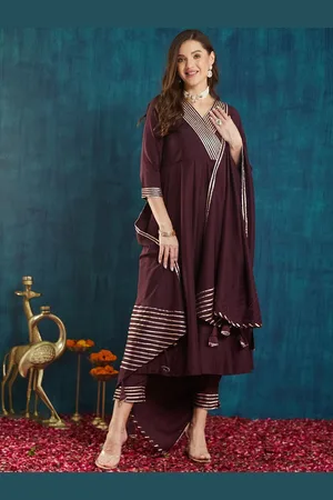 RAJGRANTH Yoke Design Gotta Patti Anarkali Pure Silk Kurta with Trousers & Dupatta