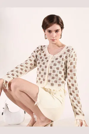 SHOWOFF Women Geometric Self Design Crochet Top