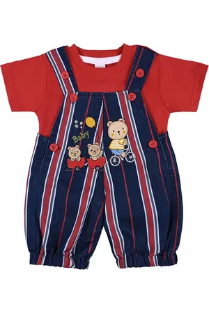 Wish Karo Infant Boys Embroidered Cotton Dungarees With T-shirt