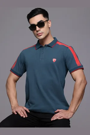 DUCATI Stripe Detail Polo Collar Cotton T-shirt