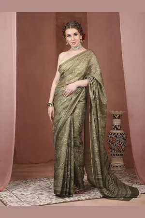 JustFashion Floral Printed Block Print Saree