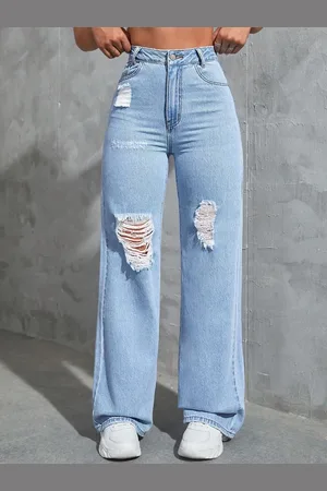 KOTTY Women Straight Fit High-Rise Slash Knee Jeans