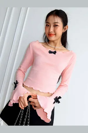 HERE&NOW Women Long Sleeves Bow Pullover Boat Neck Top