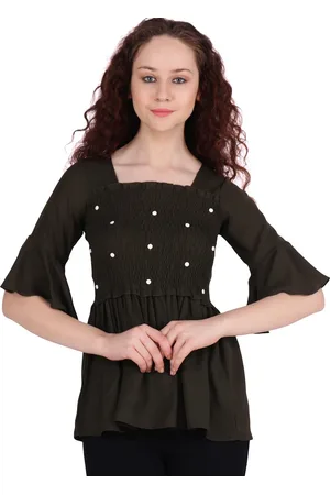 Popwings Women Polka Dot Print Bell Sleeve Ethnic Peplum Top