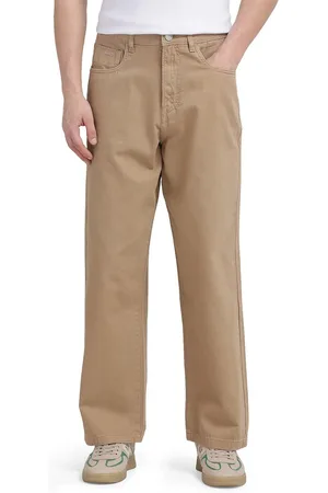 RARE RABBIT Men Bron Primary Beige Comfort Baggy Mid-Rise Jeans