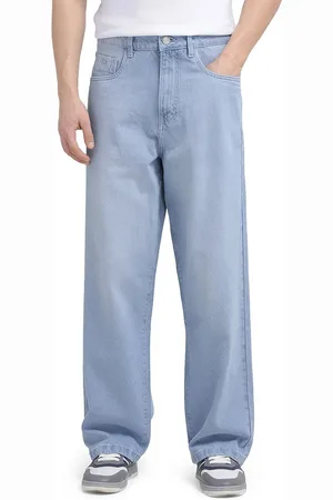 RARE RABBIT Men Bron Light Blue Comfort Baggy Mid-Rise Jeans