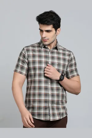 JADE BLUE Men Slim Fit Spread Collar Tartan Checked Cotton Casual Shirt