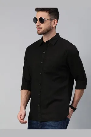 Fab Star Men Spread Collar Solid Slim Fit Cotton Casual Shirt
