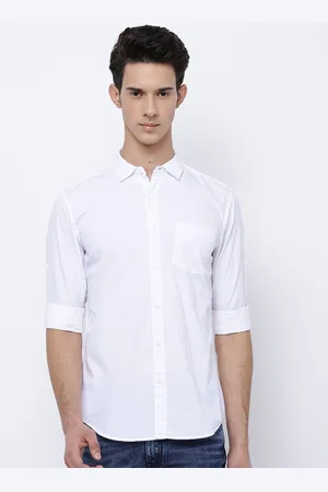 Fab Star Men Spread Collar Solid Cotton Casual Shirt