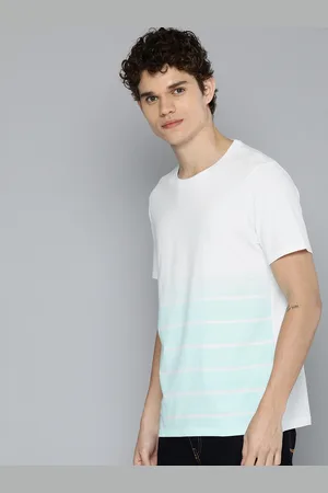 HARVARD Men White & Blue Striped Pure Cotton T-shirt