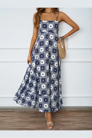 JC Mode Women Printed Shoulder Straps Sleeveless A-Line Maxi Dress
