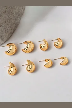 Jewels Galaxy Set Of 4 Gold-Plated Crescent Shaped Half Hoop Earrings