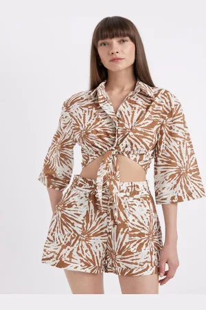 DeFacto Tropical Print Cotton Shirt Style Top