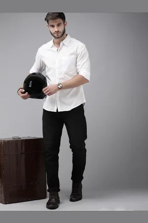 Fab Star Men Spread Collar Solid Cotton Casual Shirt