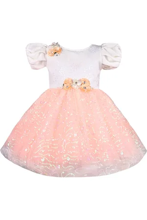 Wish Karo Girls Embellished Puff Sleeve Net Fit and Flare Party Dress