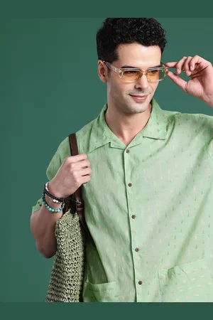 Sangria Boxy Fit Opaque Self Design Textured Pure Cotton Casual Shirt