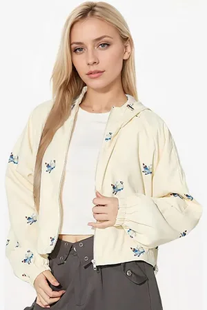 JC Mode Women Hooded Conversational Printed Casual Bomber Jacket