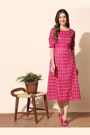 Moda Rapido Women Printed Puff Sleeve A-Line Midi Dress