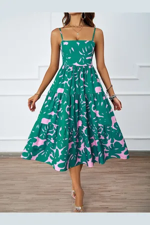 JC Mode Women Shoulder Straps Printed Fit & Flare Midi Dress