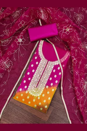 MANVAA Ethnic Motifs Woven Design Beads and Stones Organza Unstitched Dress Material