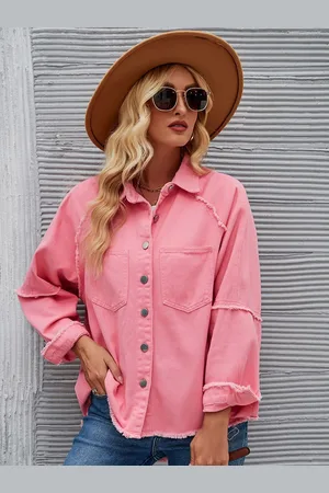 JC Mode Women Spread Collar Solid Casual Denim Jacket