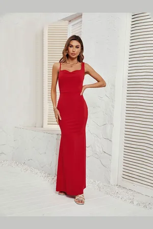 JC Mode Women Shoulder Straps Sleeveless Sheath Maxi Dress