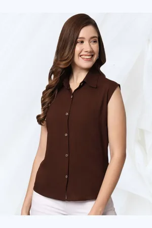 Funday Fashion Women Spread Collar Solid Cotton Casual Shirt