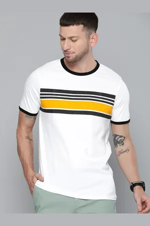 HARVARD Men White Black Striped Round Neck Pure Cotton T-shirt