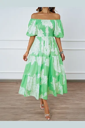 JC Mode Women Floral Printed Off-Shoulder Fit & Flare Midi Dress