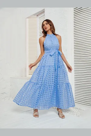 JC Mode Women Checked Halter Neck Maxi Dress