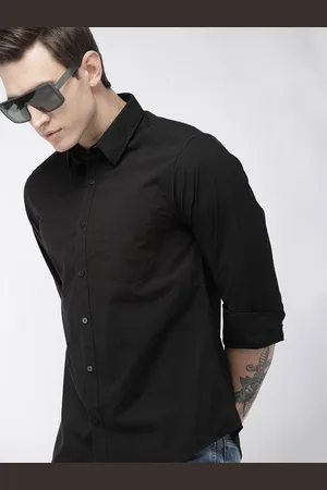 Fab Star Men Spread Collar Solid Cotton Casual Shirt