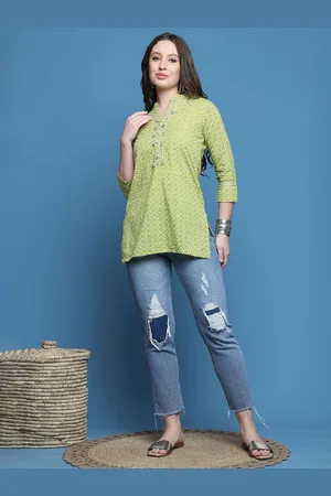 Rajnandini Women Mandarin Collar Printed Cotton Tunic