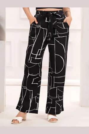 ETC Women Abstract Printed Straight Fit Pleated Wide Leg Trousers