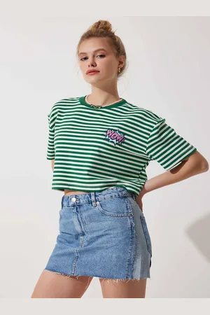 Happiness istanbul Women Striped Applique T-shirt