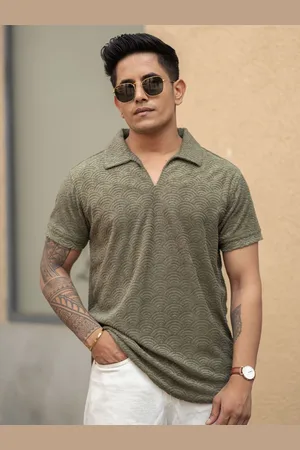 Powerlook Men Self Design Polo Collar T-shirt