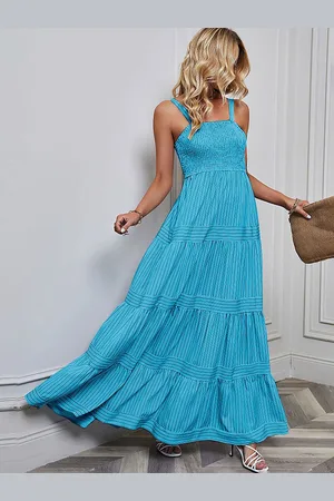 JC Mode Women Striped Shoulder Straps Maxi Dress