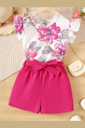 BAESD Girls Printed V-Neck Top with Shorts