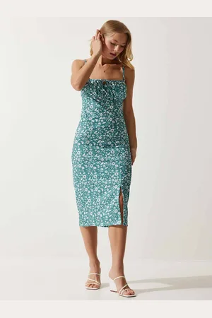 Happiness istanbul Floral Print Off-Shoulder Bodycon Midi Dress