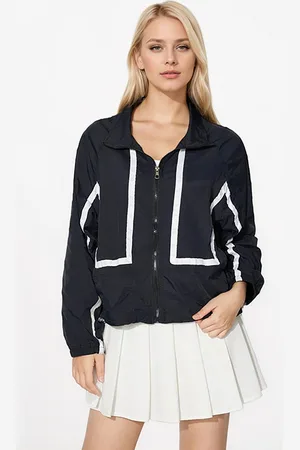 JC Mode Women Mock Collar Striped Casual Tailored Jacket