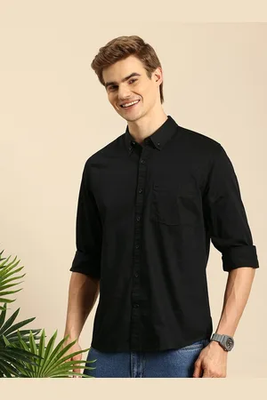 Fab Star Men Button-Down Collar Solid Cotton Casual Shirt