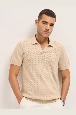 The Bear House Men Self Design Polo Collar Cotton T-shirt