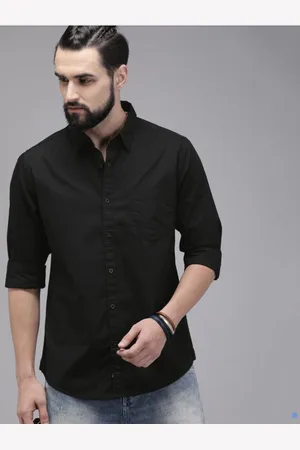 Fab Star Men Spread Collar Solid Cotton Casual Shirt