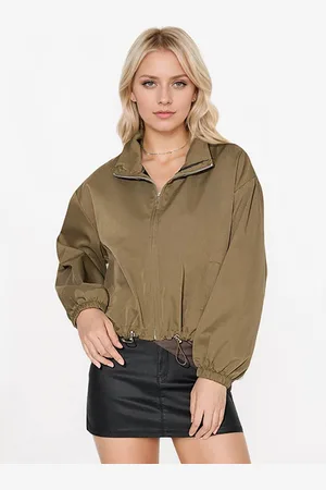 JC Mode Women Mock Collar Solid Casual Bomber Jacket