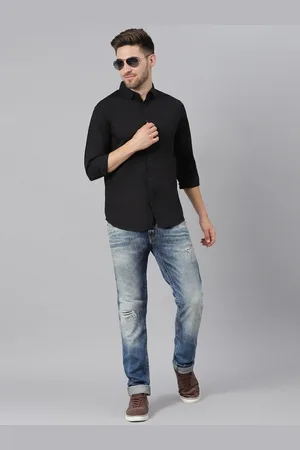 Fab Star Men Spread Collar Solid Slim Fit Cotton Casual Shirt